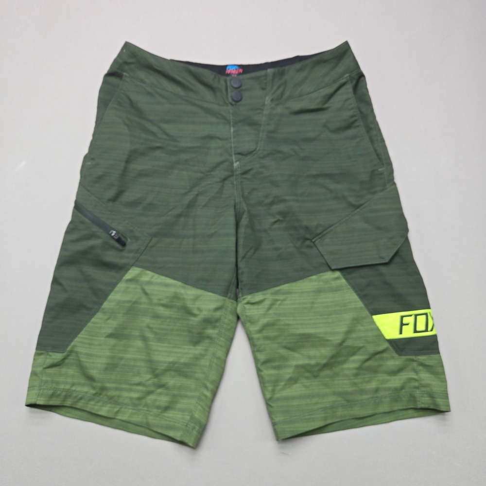 Fox Racing Shorts Ranger MTB Cargo Pockets Green Neon Yellow Mens Size 28 Trail